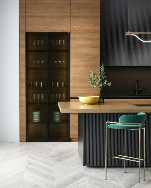 brown wooden cabinet near green and white table