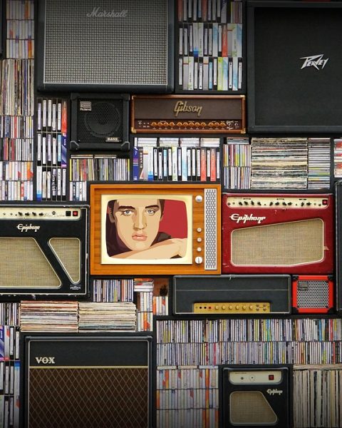 Een oude analoge synthesizer in een donkere studio, symbool voor het kale geluid van de Belgische new wave