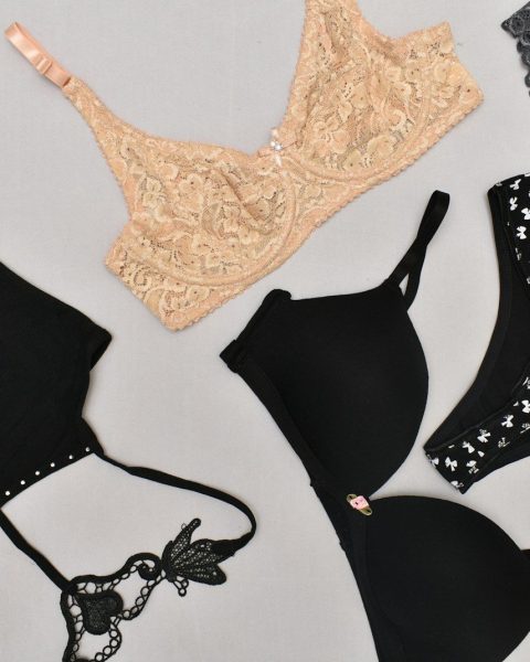 assorted-colored bra panties, and sport bra